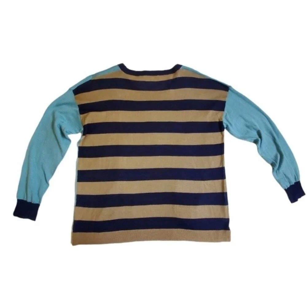 Cecico blue mixed media long sleeve top sz L